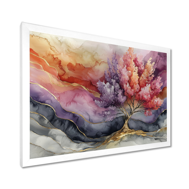 Scotti Vibrant Tree Of Life of Marble Ink - art mural arbre de vie, Reproduction encadrée d'une seule photo sans pass, Blanc