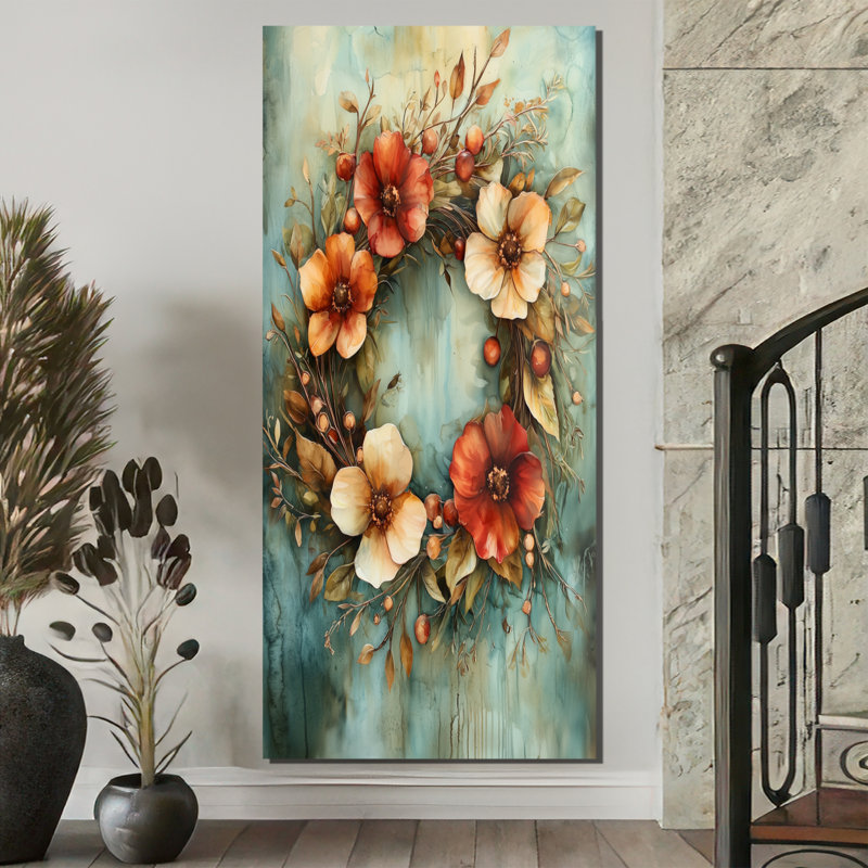 Farmhouse Wreath Spiral Of Petals II - Couronne, art mural, H 60 po x l 28 po, Toile tendue, Ne s’applique pas
