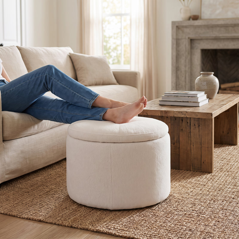 Modern Round Storage Ottoman , White, White