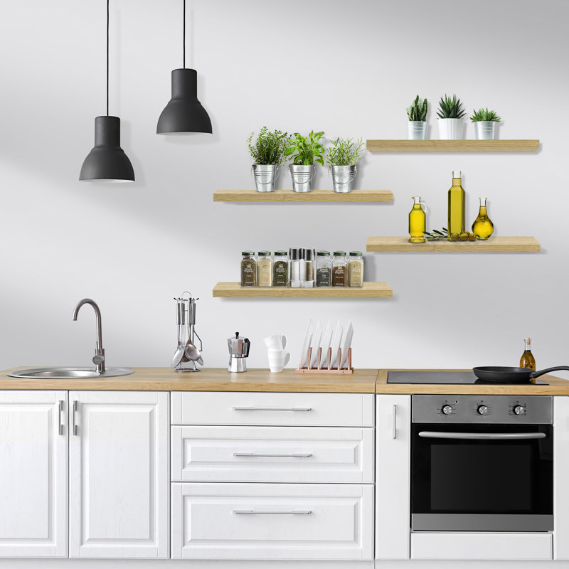 Tablettes flottantes murales pour décoration murale Sorbus - Grand 24 po, paquet de 4, bois d'érable, Érable