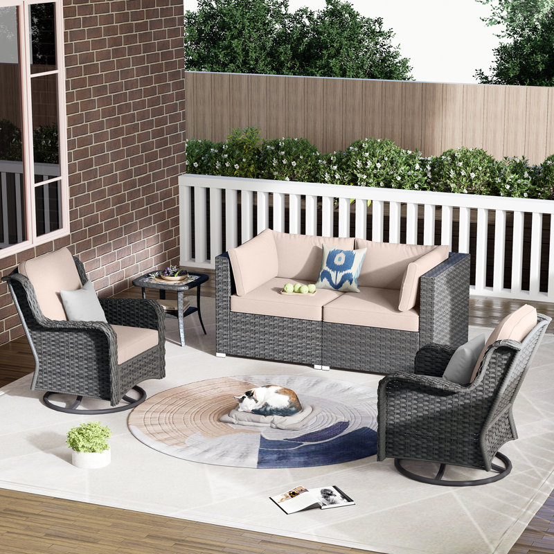 Ensemble de conversation avec canapé et coussins 5 pièces, Beige, Non