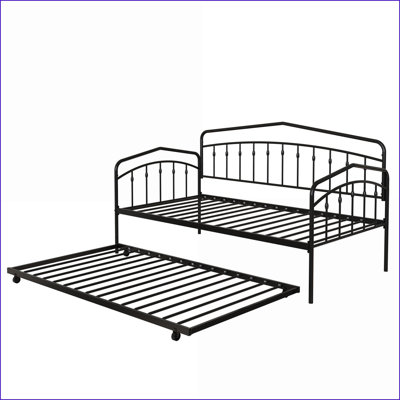 Twin Metal Daybed with Trundle, No Box Spring Needed, Anti-Noise, Black