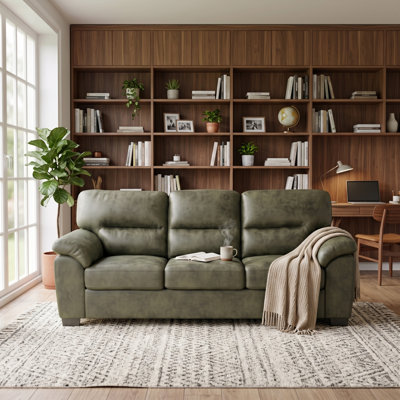 81' Wide Leather Like Fabric 3-Seater Sofa with Pillow Top Arms for Small Spaces and Office Receptions