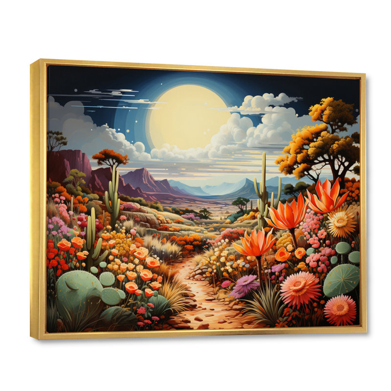 «Desert Cacti Garden III» sur toile, H 16 po x l 32 po x P 1 po, Cadre flottant doré
