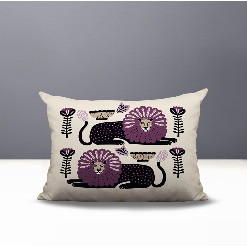Oreiller rectangulaire réversible intérieur / extérieur Chiga Lion, Rectangle H 18 po x l 25 po, Mauve