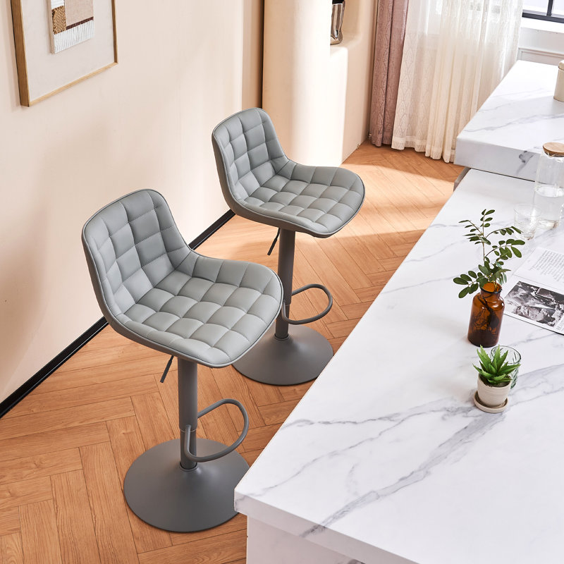 Tabouret de bar pivotant à hauteur réglable Zager, Similicuir gris / cadre gris