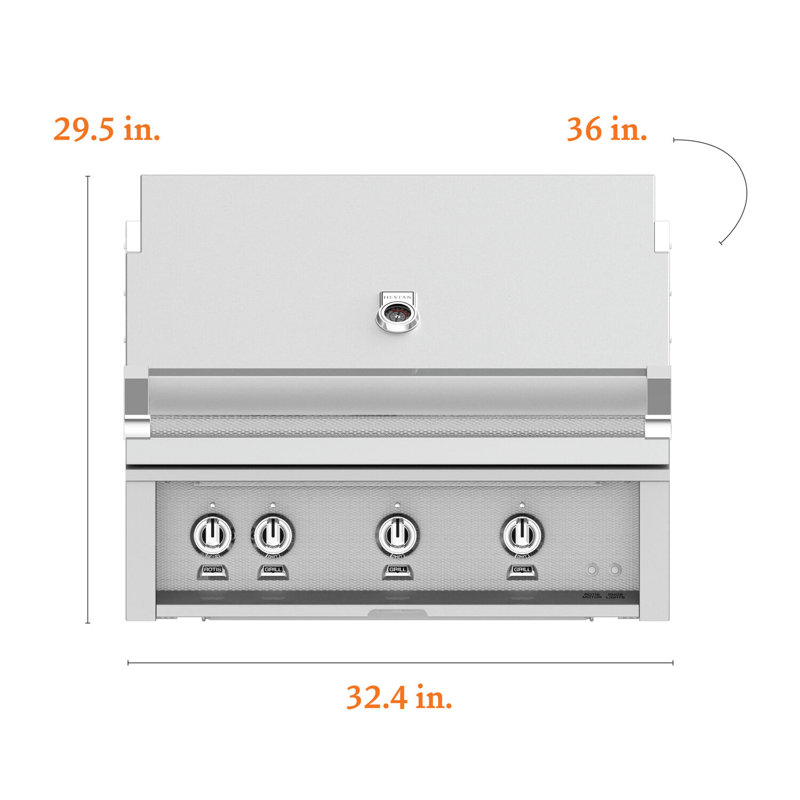 36" Built-In Grill, 3 Trellis Burners, Rotisserie, Natural Gas