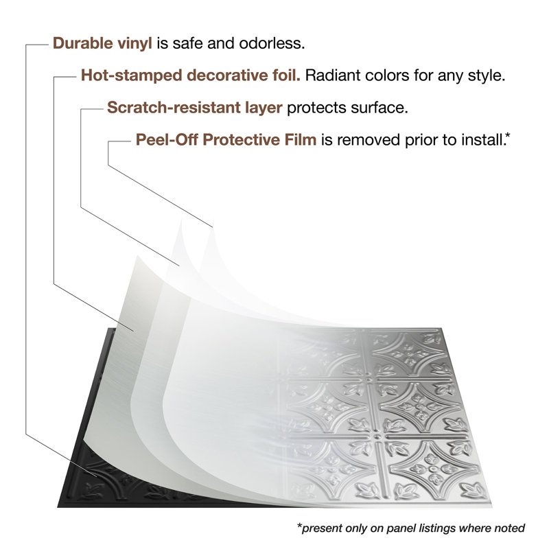 Panneau de dosseret en vinyle 18,25 po x 24,5 po FASADE Lotus, Onyx brossé