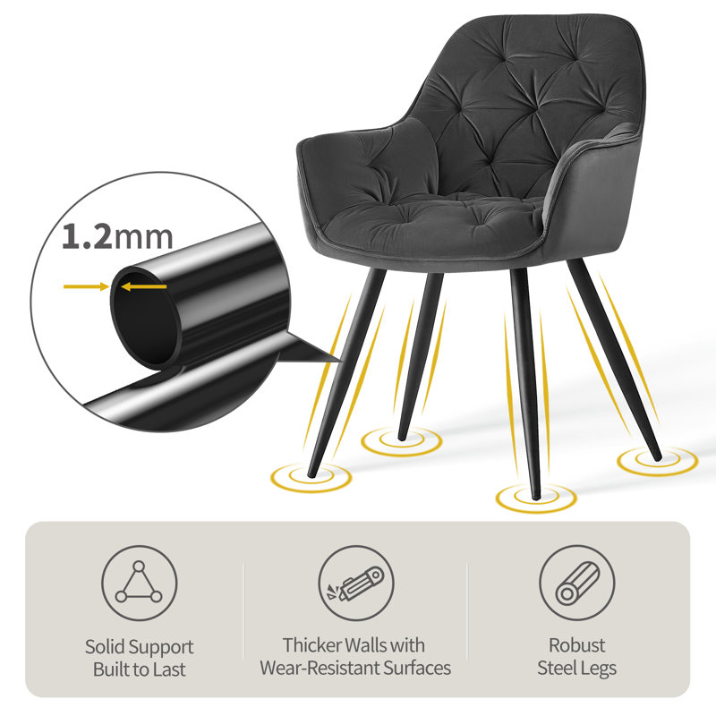 Nolen Upholstered Velvet Dining Chair with Arm, Grey