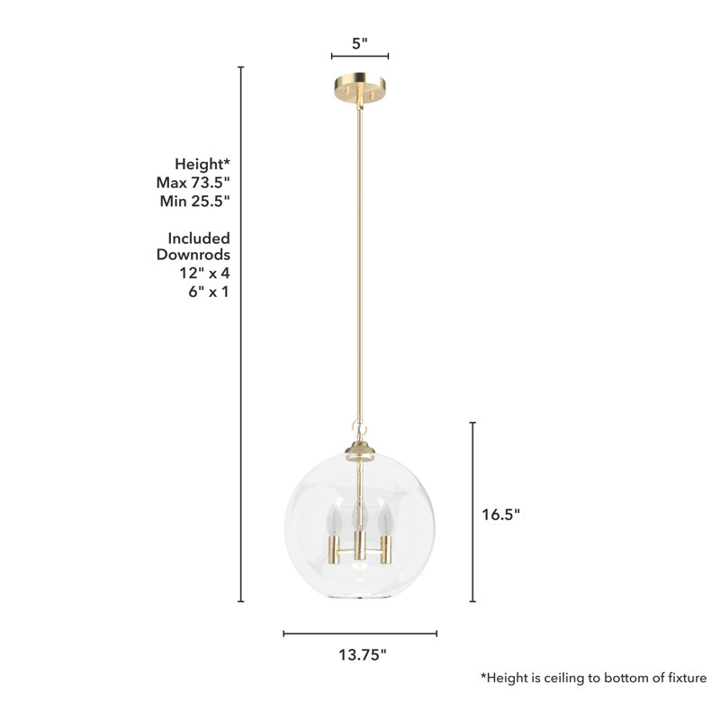 High Oaks 3 Light Globe Pendant, Palm Gold