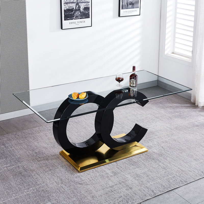 Glass Top Dining Table, Black/Gold