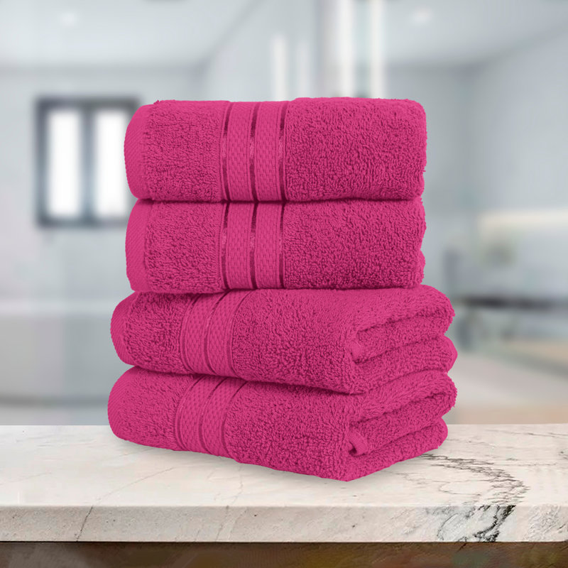 Elegant Comfort 100% Turkish Cotton 4-Piece Towel Set – Ultra Soft, Highly Absorbent, Quick Dry Bathroom Towels, Hot Pink