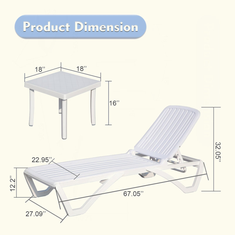 Outdoor Chaise Lounge, Pool Lounge Chair Plastic Adjustable Recliner In-Pool Lounger Tanning Lounge Chair With Table For In-Pool, Beach, Poolside, Lawn