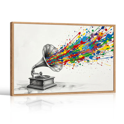 Vintage Gramophone With Colorful Paint Splatter Canvas Wall Art