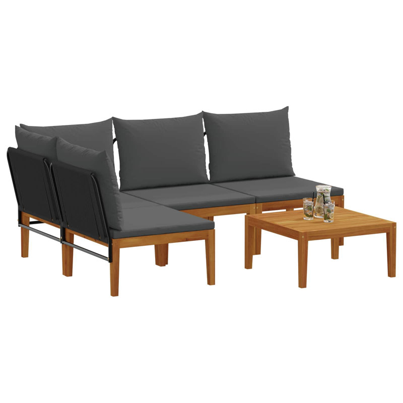  Garden Lounge Set Solid Acacia Wood & Rope Sofa Outdoor Furniture Patio, Anthracite Cushion/Natural Black Frame
