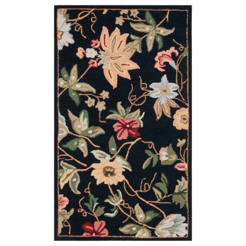 Chelsea Floral Area Rug In Black, Square 91 cm