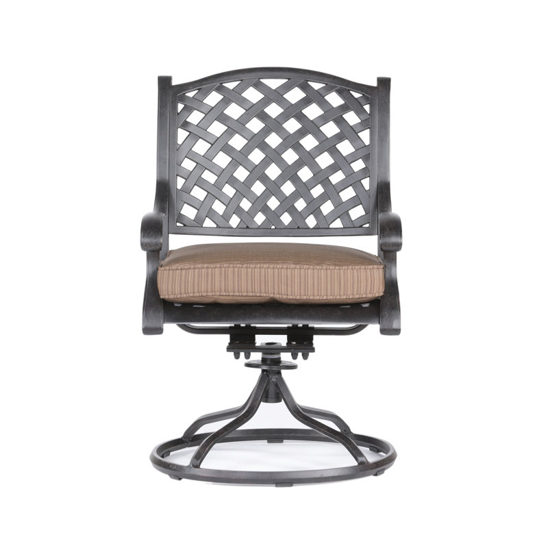 Ensemble de salle à manger en aluminium 7 pièces avec 6 chaises berçantes pivotantes, Brun antique