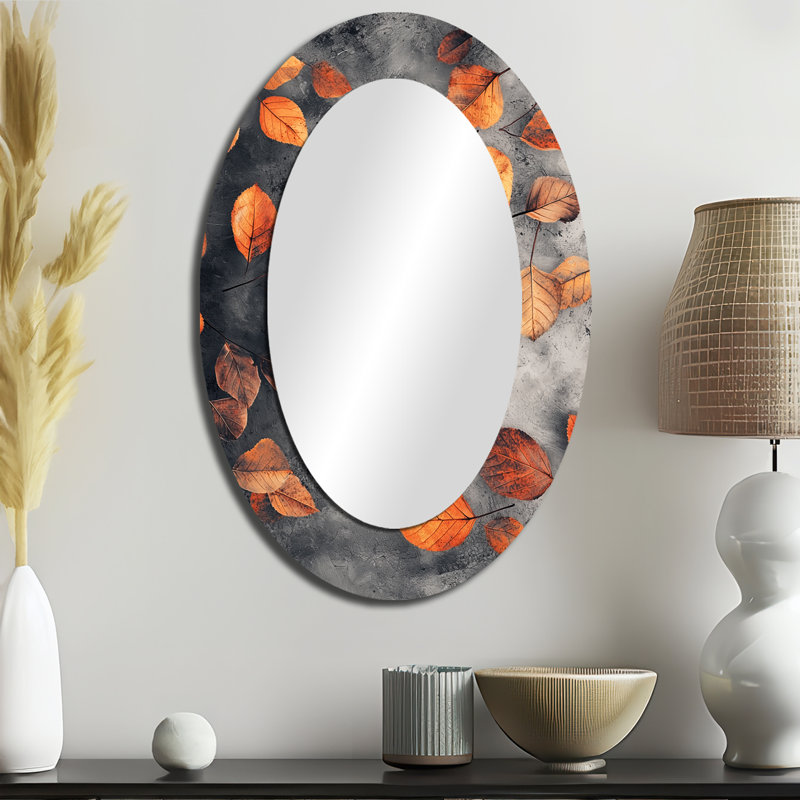 Miroir mural orange avec feuilles d'automne orange I, 36 po x 24 po