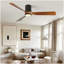 Ventilateur de plafond encastré noir mat intérieur / extérieur 60 po à DEL avec pales en bois, télécommande CC 6 vitesses