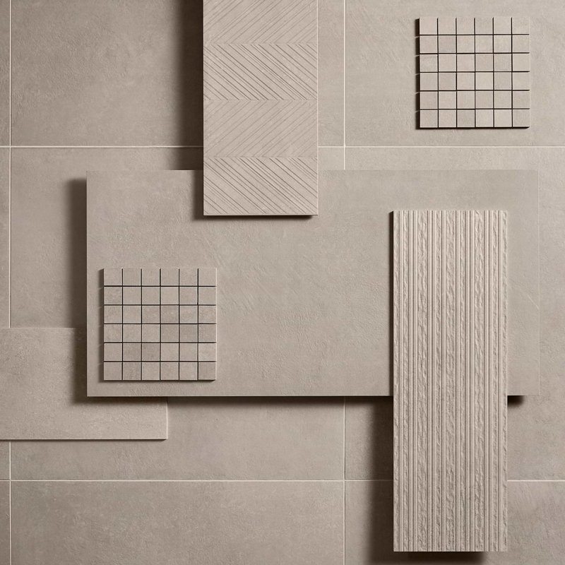 Stoneside Chevron 12x36 Textured Matte Ceramic Tile, Cream Beige