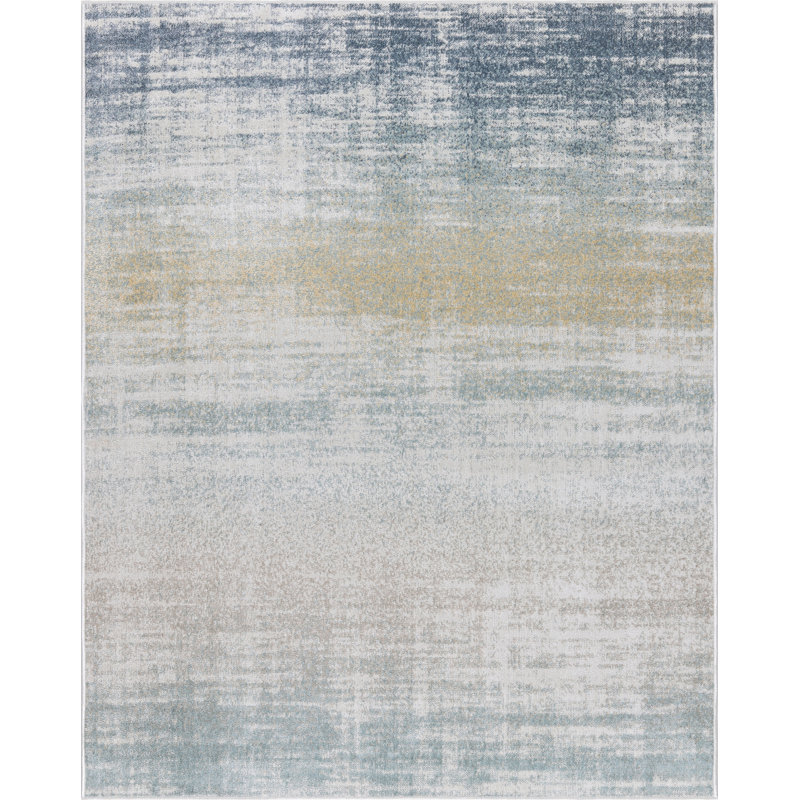 Machine Washable Nash Ivory/Blue Rug, Rectangle 7'10" x 10'