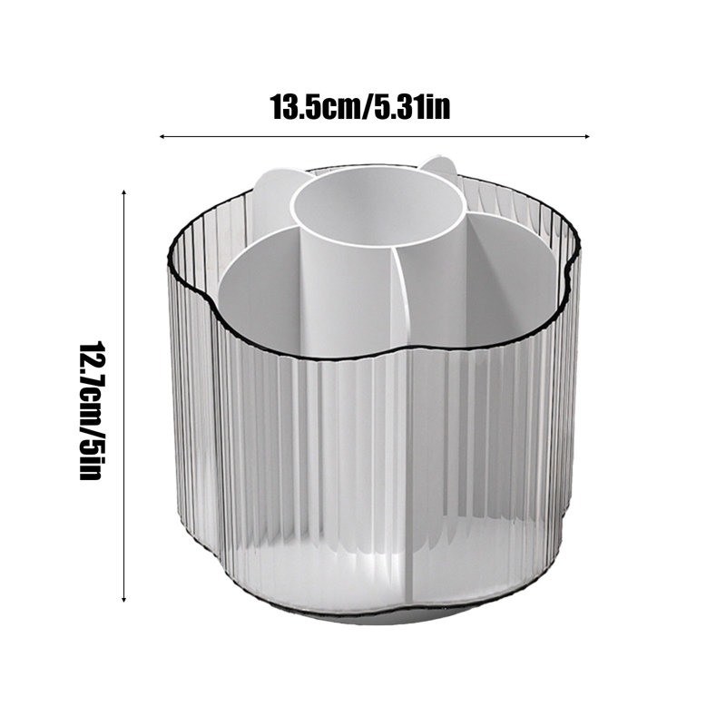 Bac de rangement rotatif pour cosmétiques avec compartiments et couvercles Transparent et bref, Blanc