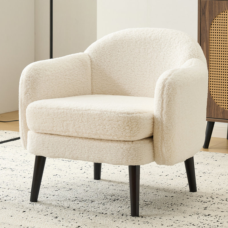 27.8" H Upholstered Corduroy Armchair, White Teddy