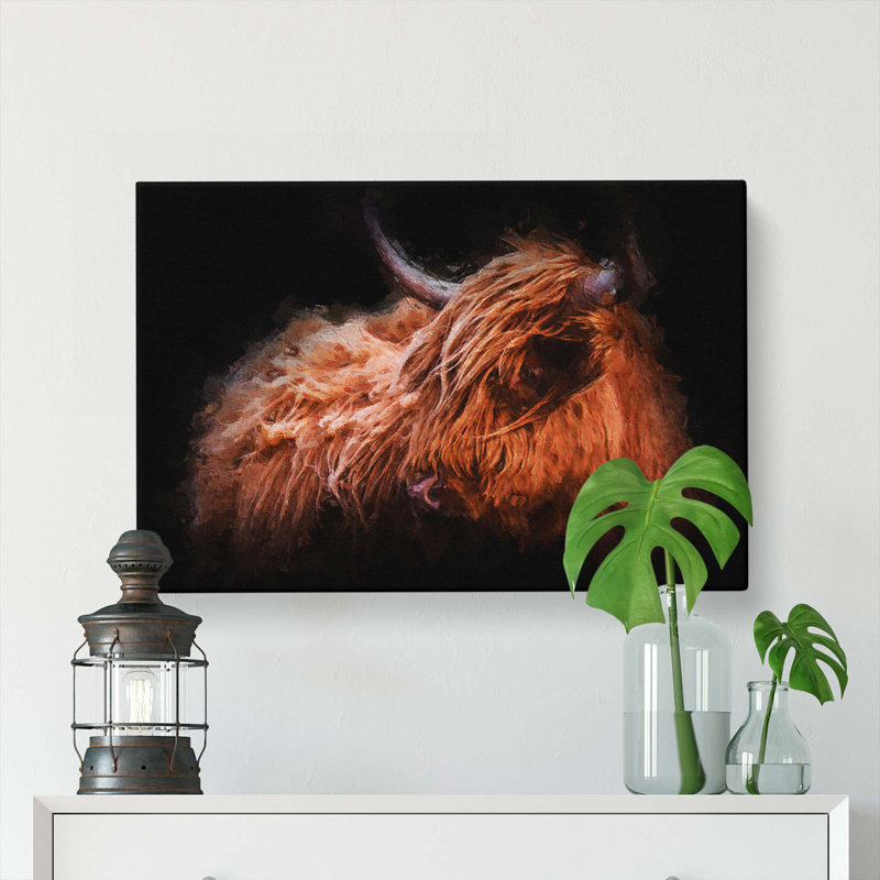 Highland Cow in the Shadows - Wrapped Canvas, 35cm H x 50cm W x 3cm D