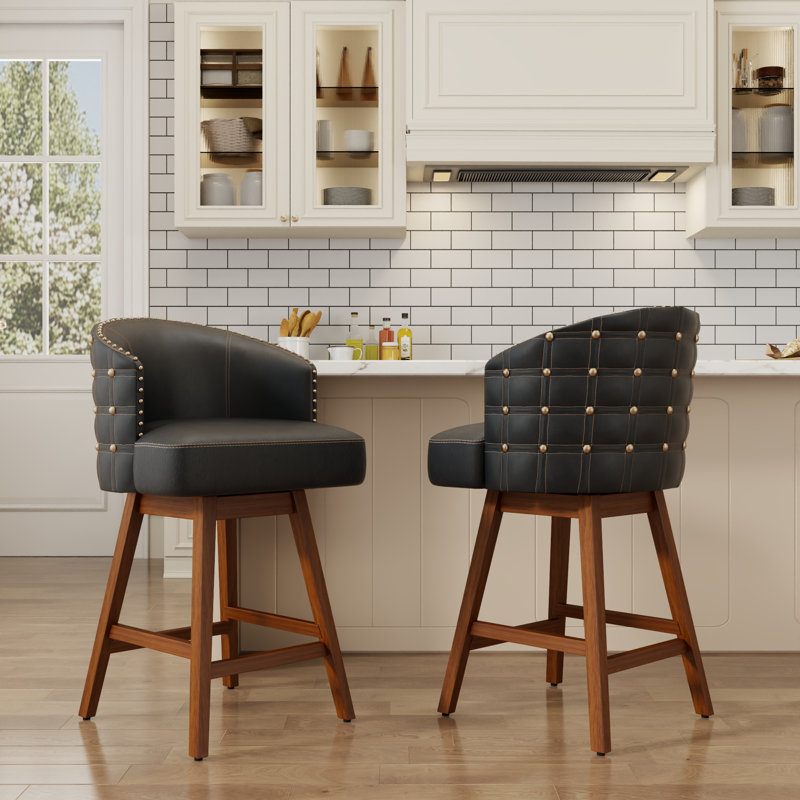 Nivelles Swivel Upholstered Counter Stool, Black, Natural