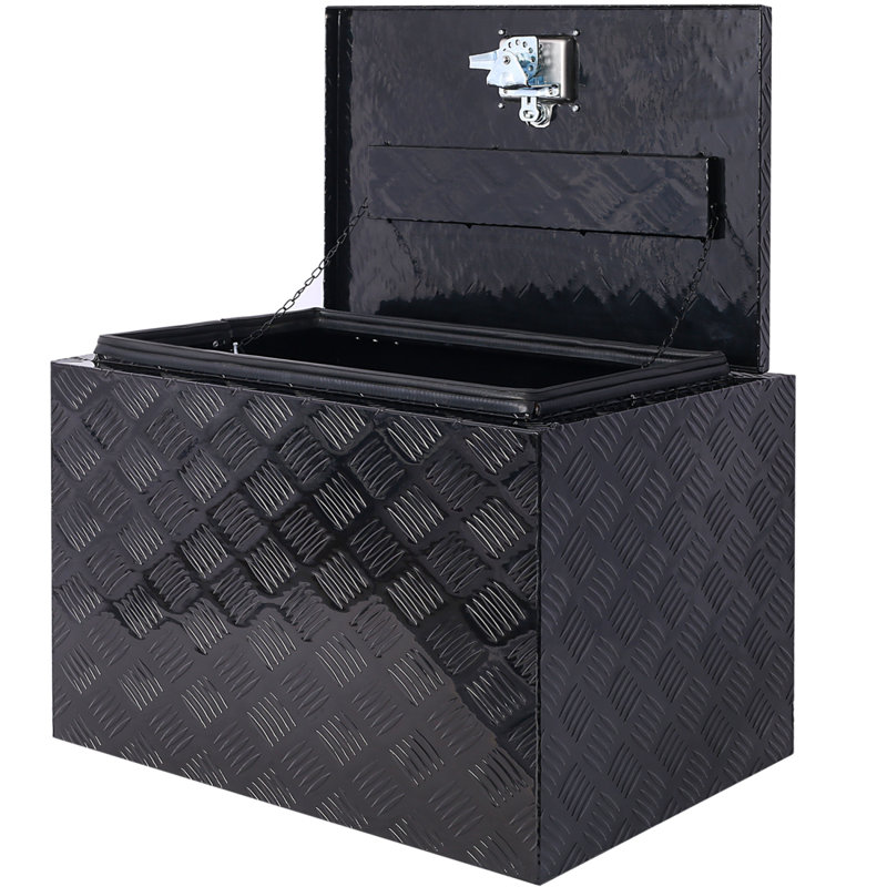 Boîte à outils en aluminium de 24 po, boîte à outils pour camion robuste, boîte à outils de rangement pour remorque extérieure, organisateur de rangement pour véhicule récréatif, coffre inférieur avec clés de verrouillage, noir