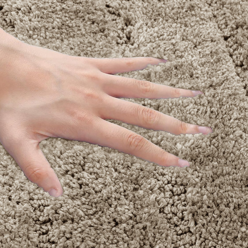 3D Diamond Tuft Effect Supersoft High Density Anti Slip Knox Bath Mat Set, Beige