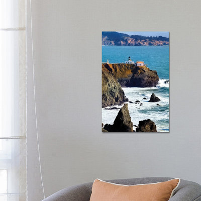 Point Bonita Lighthouse On A Cliff, San Francisco Bay, California by George Oze - Wrapped Canvas Print