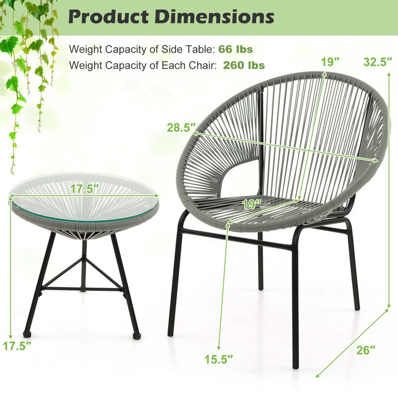 Ensemble de 3 chaises d'extérieur Bayou Breeze, Gris