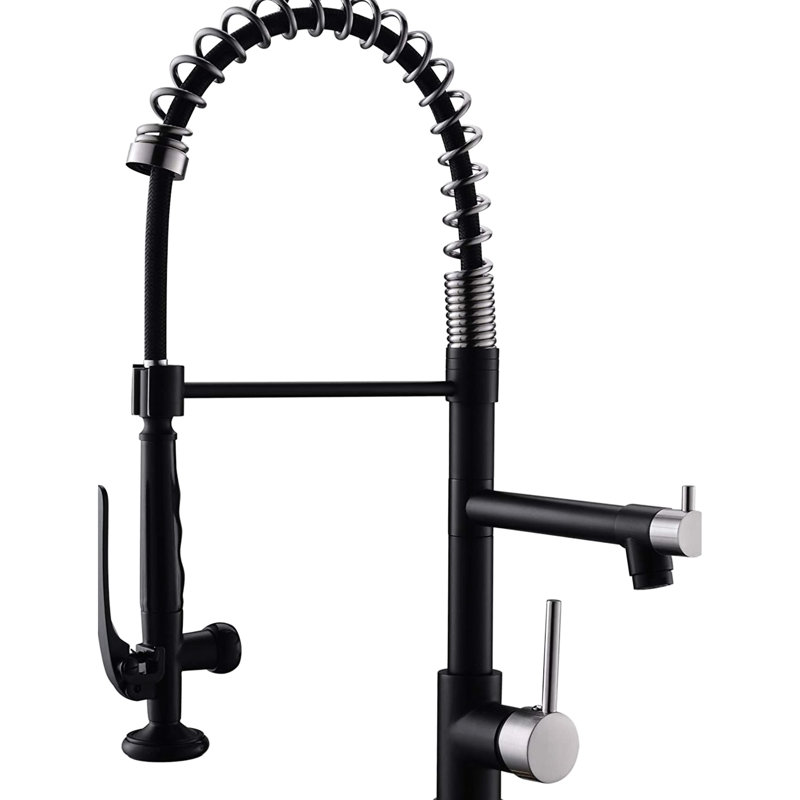 Robinet de cuisine rétractable - noir et argent, poignée simple, eau froide, laiton, luminaire contemporain, look moderne argenté élégant