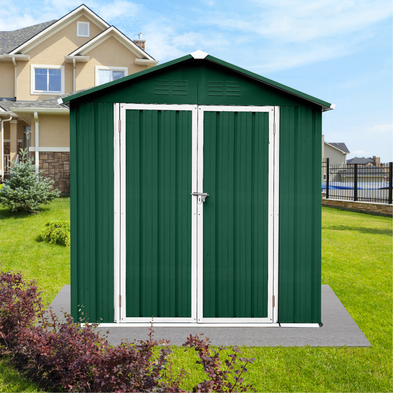 Abri de rangement extérieur pour toit Apex 6 pi x 4 pi vert + blanc