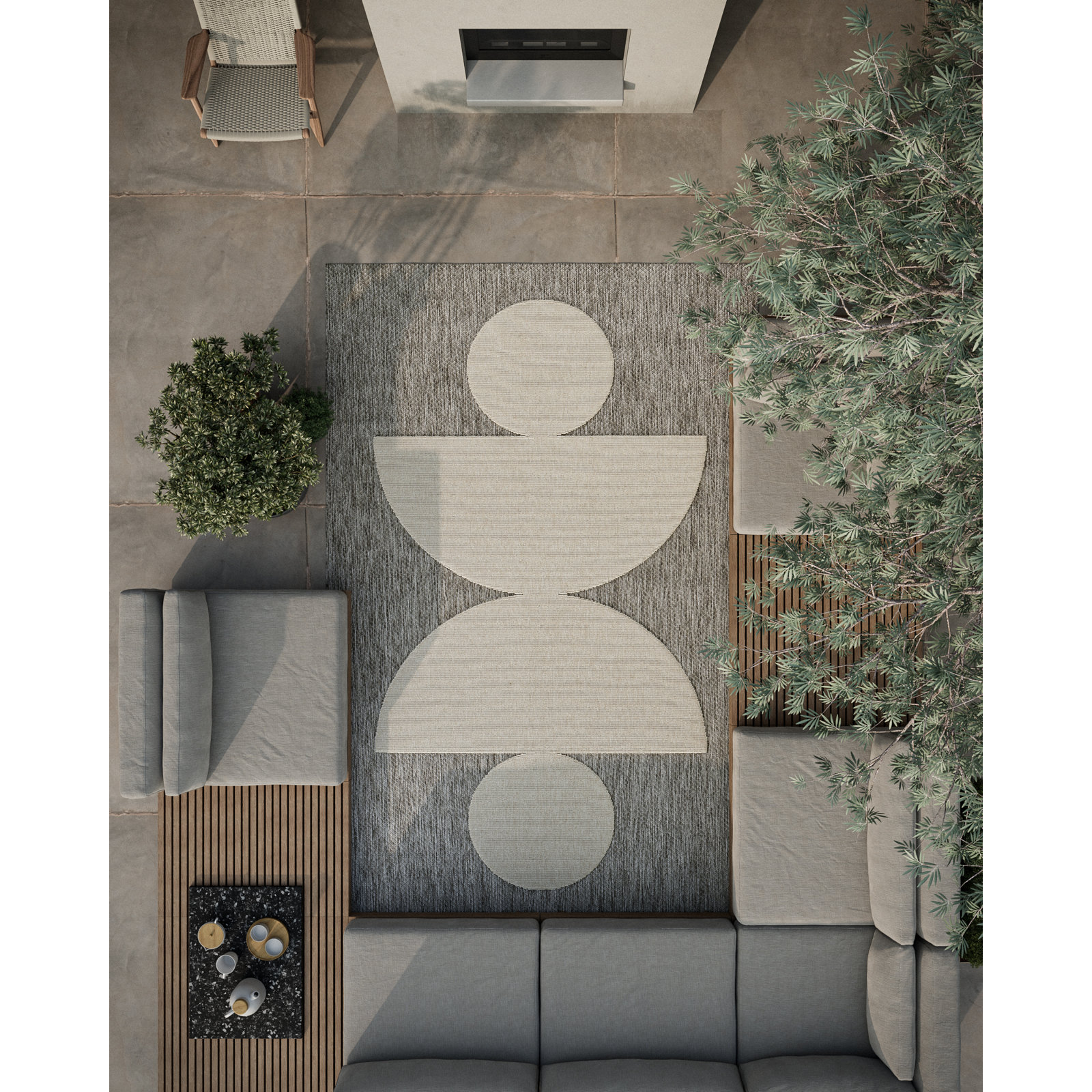 Aseelah Gray/Ivory Indoor/Outdoor Rug, Rectangle 5'3" x 7'6"
