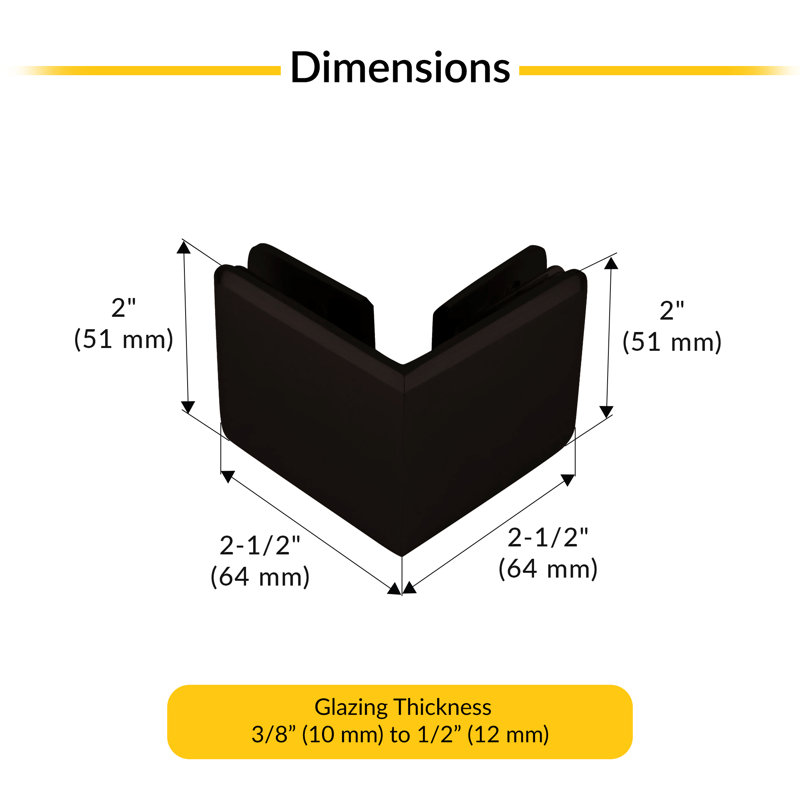 Pince à verre biseauté de 90 degrés de style biseauté pour vitrage de 3/8 po à 1/2 po (10 à 12 mm) d'épaisseur, finition bronze huilé