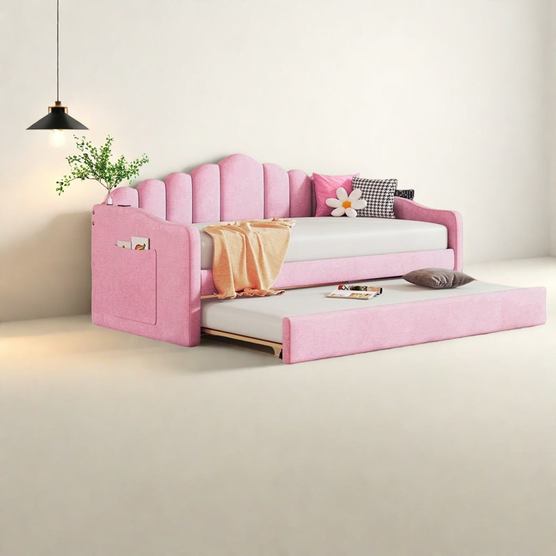 Lits en velours rose peu encombrants avec chargement USB, style moderne pour la maison