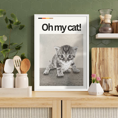 Z Studio Funny Oh My Cat Bathroom Wall Art Quirky Fun Cat Poster Cute Animal Wall Decor Art Print For Kids Room, Amusing Dorm Room Decor, 12x16 inch, WHITE FRAMED