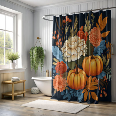 Elegant Pumpkin Floral - 1 Piece Standard Shower Curtain
