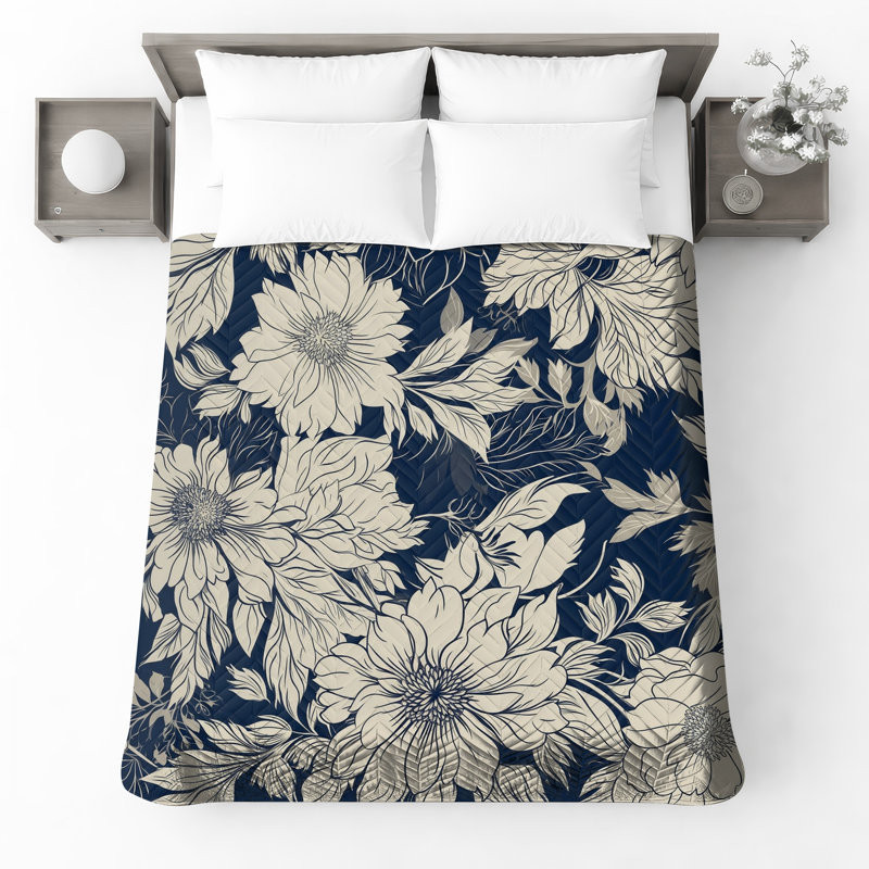 Couvre-lit matelassé beige à motif floral toutes tailles, Très grand lit