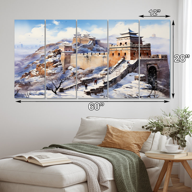 Paysage asiatique II - art mural chinois sur toile - 5 panneaux égaux