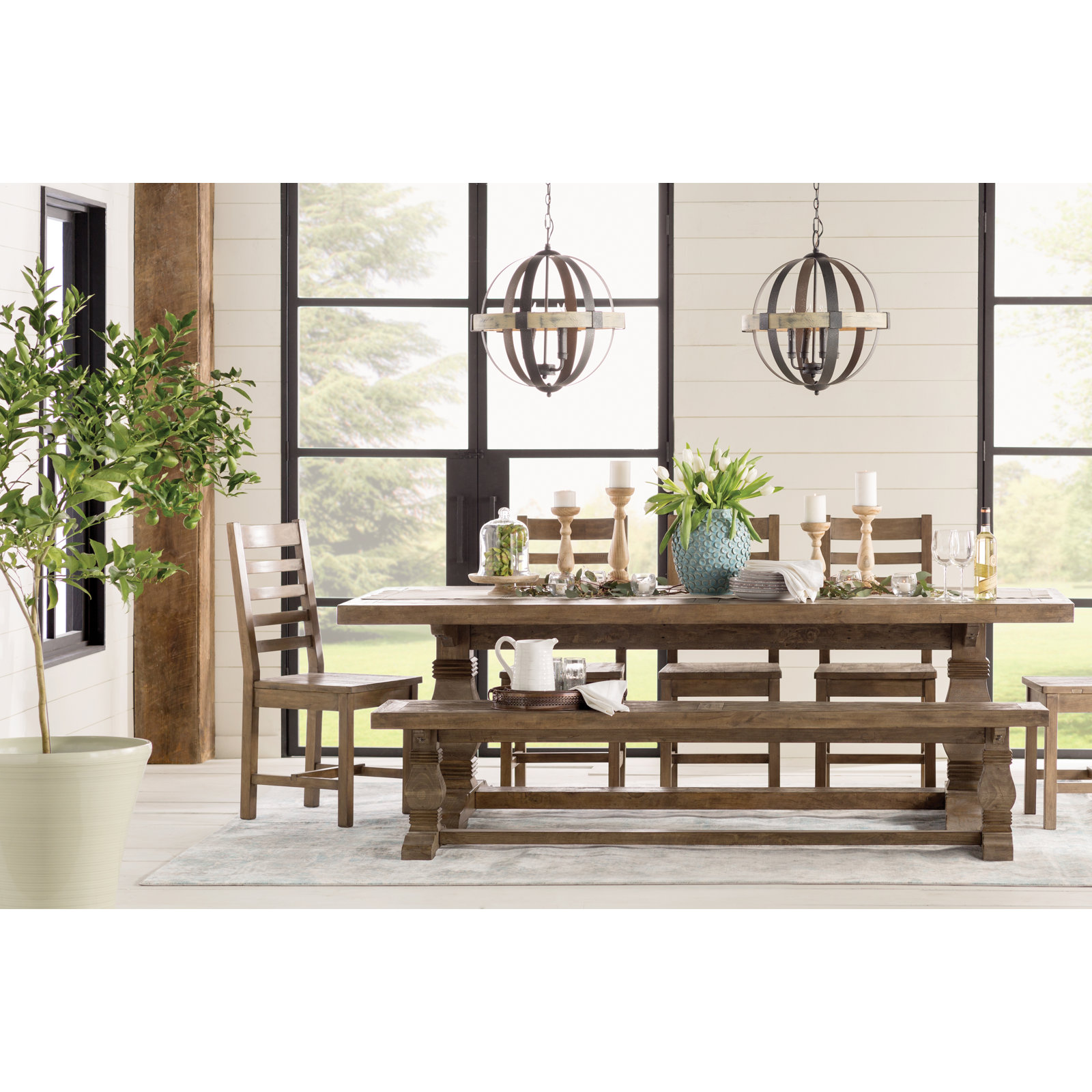 Kinston Dining Bench, Distressed Brown, 18" H x 83" W x 16"D