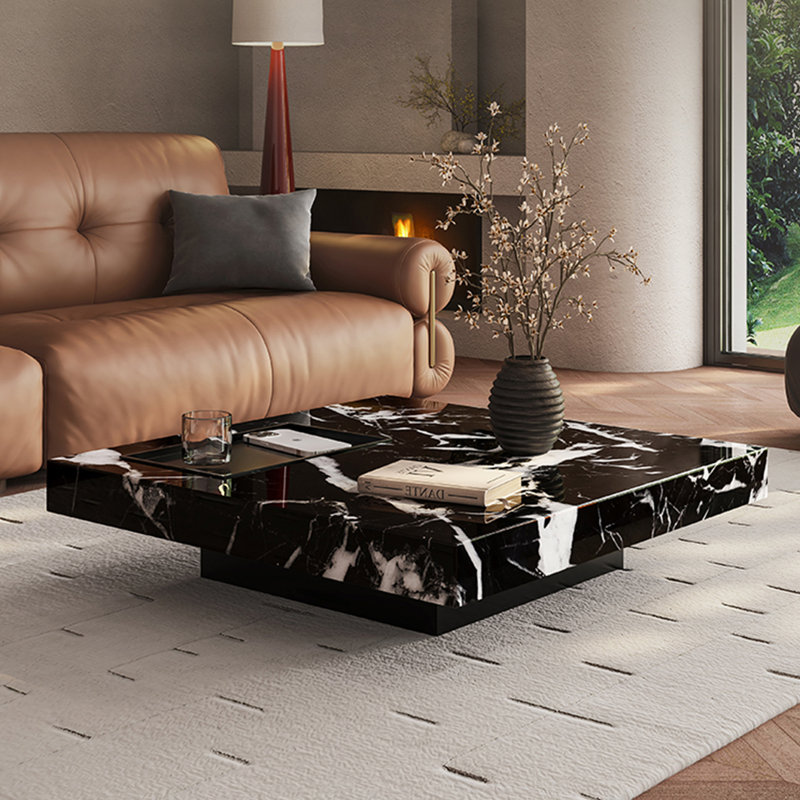 Table basse carrée en marbre de style luxueux, H 11,8 po x L 47,2 po x l 47,2 po