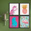 «Playful Dinosaur And Flamingo», impression sur papier 4 pièces-97782634-97782636