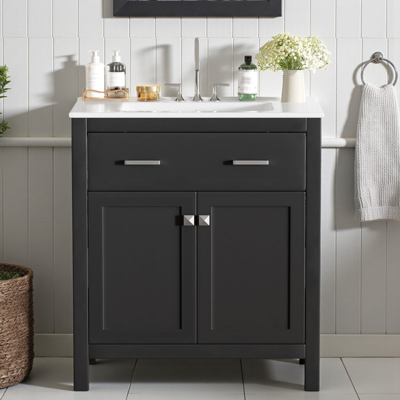 30" Single Bathroom Vanity With Ceramic Top, Black