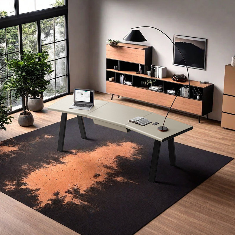 Bureau à forme libre Maksimas, H 29,53 po x l 55,12 po x P 27,56 po, Blanc gris