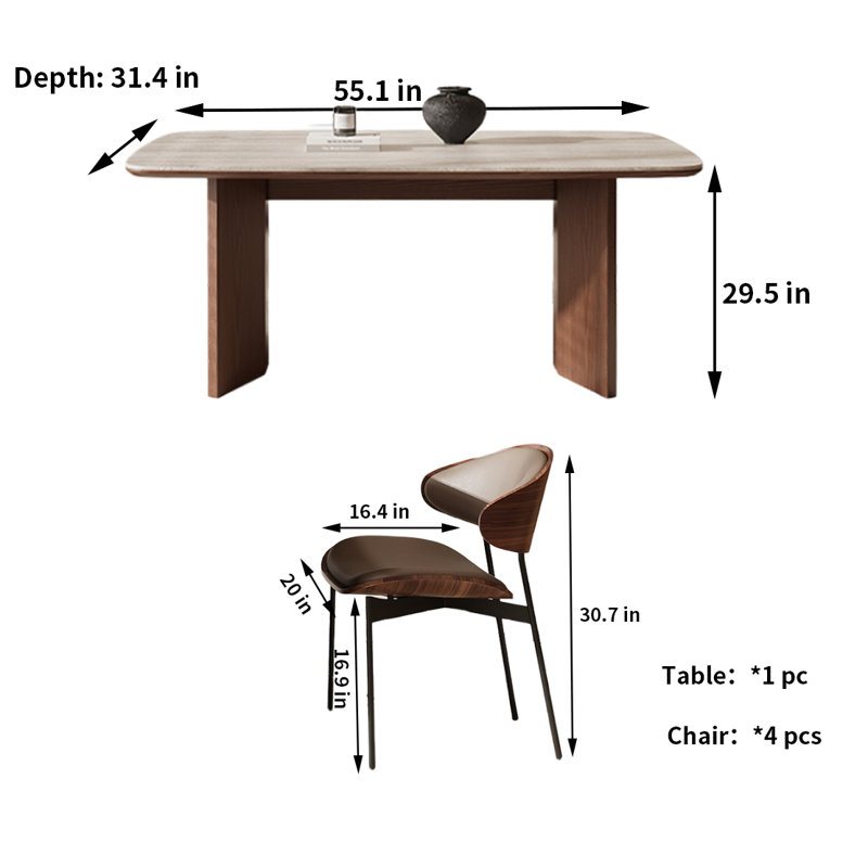 Nouvelle table et chaises de salle à manger familiale, H 29,5 po x L 55,1 po x l 31,4 po