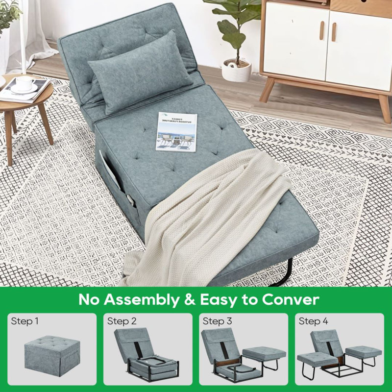 Canapé-lit convertible multifonctionnel avec repose-pieds avec dossier réglable et coussin (largeur de 36 po)