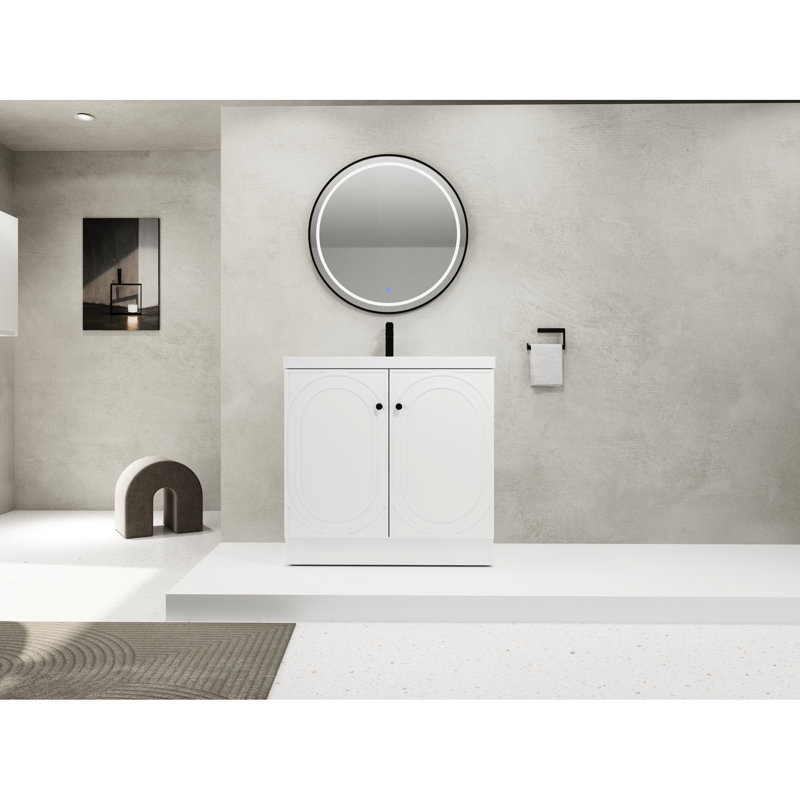 Meuble-lavabo autoportant de 36 po avec lavabo et porte en résine blanche - addition d'un lavabo moderne avec option élégante